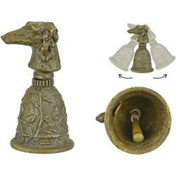 A BRONZE TABLE BELL WITH A BORZOI'S HEAD GRIP
