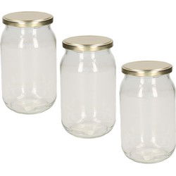 Luchtdichte weckpot transparant glas - 3x stuks - 900 ml - goud - Weckpotten