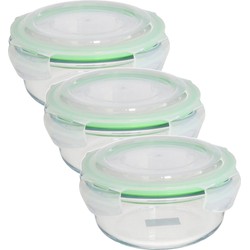 Set van 3x stuks bewaarbakje/vershoudbakje rond met deksel 620 ml ovenbestendig glas - Vershoudbakjes