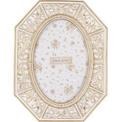 Clayre & Eef Fotolijst 10x15 cm Wit Goudkleurig Kunststof Glas