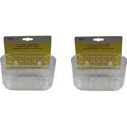 2x Transparante douchebakjes met zuignappen voor badkamer 15.5 x 8 x 8 cm - Opbergbox