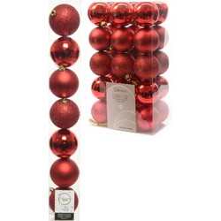 Kerstversiering kunststof kerstballen rood 4-5-6-8 cm pakket van 33x stuks - Kerstbal