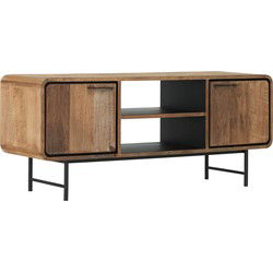 DTP Home TV stand Evo small, 2 doors, 2 open racks,60x145x40 cm, recycled teakwood