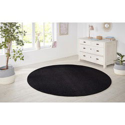 Rond Laagpolig Effen Uni Vloerkleed - Nasty - Zwart - 133cm rond Ø