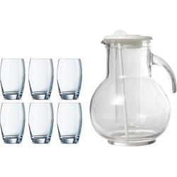 Waterglazen Salto set van 6x stuks 350 ml en luxe schenkkan 2.0 liter - Drinkglazen