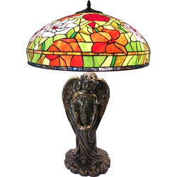 LumiLamp Tiffany Tafellamp  Ø 55x85 cm Rood Groen Glas Roos Tiffany Bureaulamp