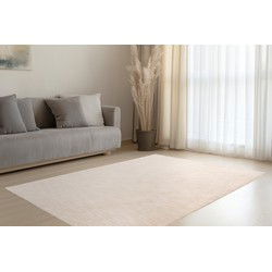 Pandora Soft - Uni Effen Vloerkleed - Laagpolig, 100% Polyester, Soft Touch, Franjes - Creme- 160x230 CM