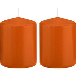 2x Kaarsen oranje 6 x 8 cm 29 branduren sfeerkaarsen - Stompkaarsen
