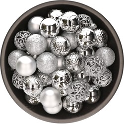 37x stuks kunststof kerstballen zilver mix 6 cm - Kerstbal