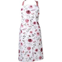 Clayre & Eef Keukenschort  70x85 cm Wit Roze Katoen Rozen BBQ Schort