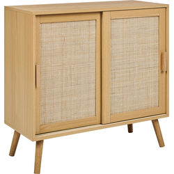 Beliani HODGEN - Sideboard-Lichte houtkleur-Vezelplaat, Rotan