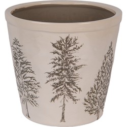Clayre & Eef Bloempot Ø 21x20 cm Beige Keramiek Dennenbomen