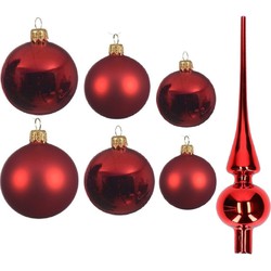 Groot pakket glazen kerstballen 50x kerstrood glans/mat 4-6-8 cm met piek glans - Kerstbal