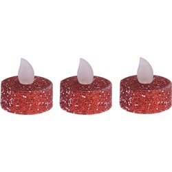 18x stuks Led theelichtjes/waxinelichtjes rood glitter - LED kaarsen