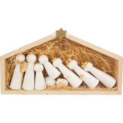 Cosy & Trendy Kerststal kinderen - met poppetjes - hout - 24 cm - Kerststallen