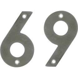 AMIG Huisnummer 69 - massief Inox RVS - 10cm - incl. bijpassende schroeven - zilver - Huisnummers