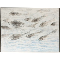  J-Line Canvas Schilderij Hout Zwemmende Vissen Blauw - Grijs