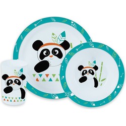 Panda kunststof serviesset 3-delig bord/diep bord/beker voor kinderen - Kinderservies