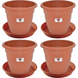 4x stuks bloempotten met onderschaal terra cotta rond diameter 35 cm - Plantenpotten