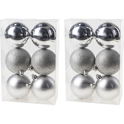 12x Zilveren kerstballen 8 cm kunststof mat/glans/glitter - Kerstbal