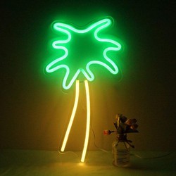 Groenovatie LED Neon Wandlamp "Kokospalm", Op USB, 48x25x2cm, Groen / Geel