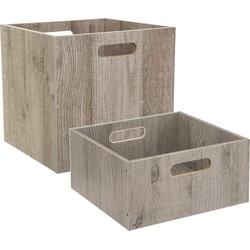 Set van 2x stuks opbergmanden/kastmanden 14 en 29 liter grijs van hout 31 cm - Opbergkisten