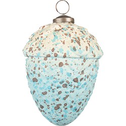 Clayre & Eef Kerstbal Eikel Ø 9 cm Turquoise Beige Glas Metaal Kerstdecoratie