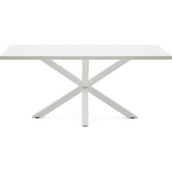 Kave Home - Argo tafel afgewerkt in wit melamine en stalen poten met witte afwerking 180 x 100 cm