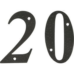 AMIG Huisnummer 20 - massief gesmeed staal - 10cm - incl. bijpassende schroeven - zwart - Huisnummers