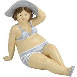Beeld dikke dame - grijs/wit - polystone - 14 cm - decoratie beeldje - Beeldjes