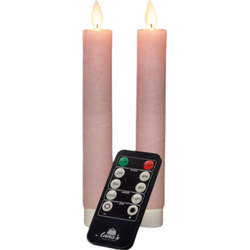 Dinerkaars wax led bewegende vlam op batterij met afstandsbediening 2 stuks h18 cm licht roze