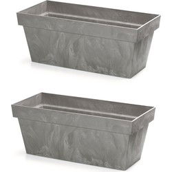 2x Kunststof betonlook plantenbak/bloembak lichtgrijs 40 cm - Plantenbakken