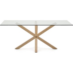 Kave Home - Argo glazen tafel en stalen poten met houteffect 200 x 100 cm