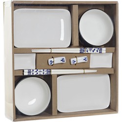 10-delige luxe sushi serveer set porselein voor 2 personen wit/blauw - Bordjes