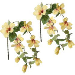 Louis Maes kunstbloemen - 2x - Hibiscus - geel - hangende tak van 165 cm - Hawaii/zomer thema - Kunstbloemen