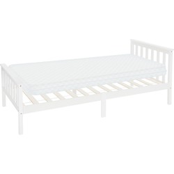 Bedframe eenpersoonsbed 90x200cm van dennenhout in witte lattenbodem & matras H-10cm ML-Design