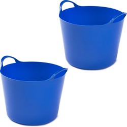 2x stuks flexibele emmers - 14 liter - Kunststof - Blauw - 32 x 36 x 25 cm - Wasmanden