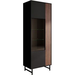 Meubella - Vitrinekast Prince - Zwart - Eiken - 70 cm