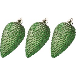 6x stuks kunststof dennenappels kerstballen 8 cm donkergroen glitter - Kersthangers