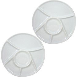 Fondue/gourmet/barbecue bord met vakjes - 2x - porselein - wit - 23 cm - Gourmetborden