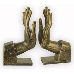 A PAIR OF CAST IRON HAND SHAPED BOOKENDS