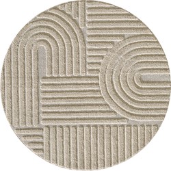 Tapijtenloods Japandi ART - Rond Vloerkleed Boho - Scandinavisch - Laagpolig Effen - Beige- 120 CM ROND