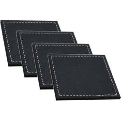 H&S Collection Onderzetters voor glazen - 12x - zwart - kunstleder - 10 x 10 cm - Glazenonderzetters