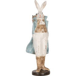 Clayre & Eef Decoratie Beeld Konijn Wit Blauw Kunststof