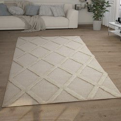 Laagpolig Vloerkleed - Gen Geruit - Creme - 200x280 cm