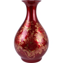 Fine Asianliving Chinese Vaas Porselein Rood Goud Pioenen Handgemaakt