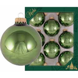 8x Glanzende groene kerstboomversiering kerstballen van glas 7 cm - Kerstbal