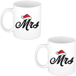 4x stuks Mrs kerstmuts cadeau mok / beker wit voor dames 300 ml - Bekers