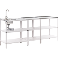 VILAMA - Tuin keukenset 3-delig met spoelbak - Wit  - RVS