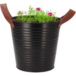 DK Design plantenpot/bloempot emmer Leather- zink - zwart - D20 x H19 cm - Plantenpotten